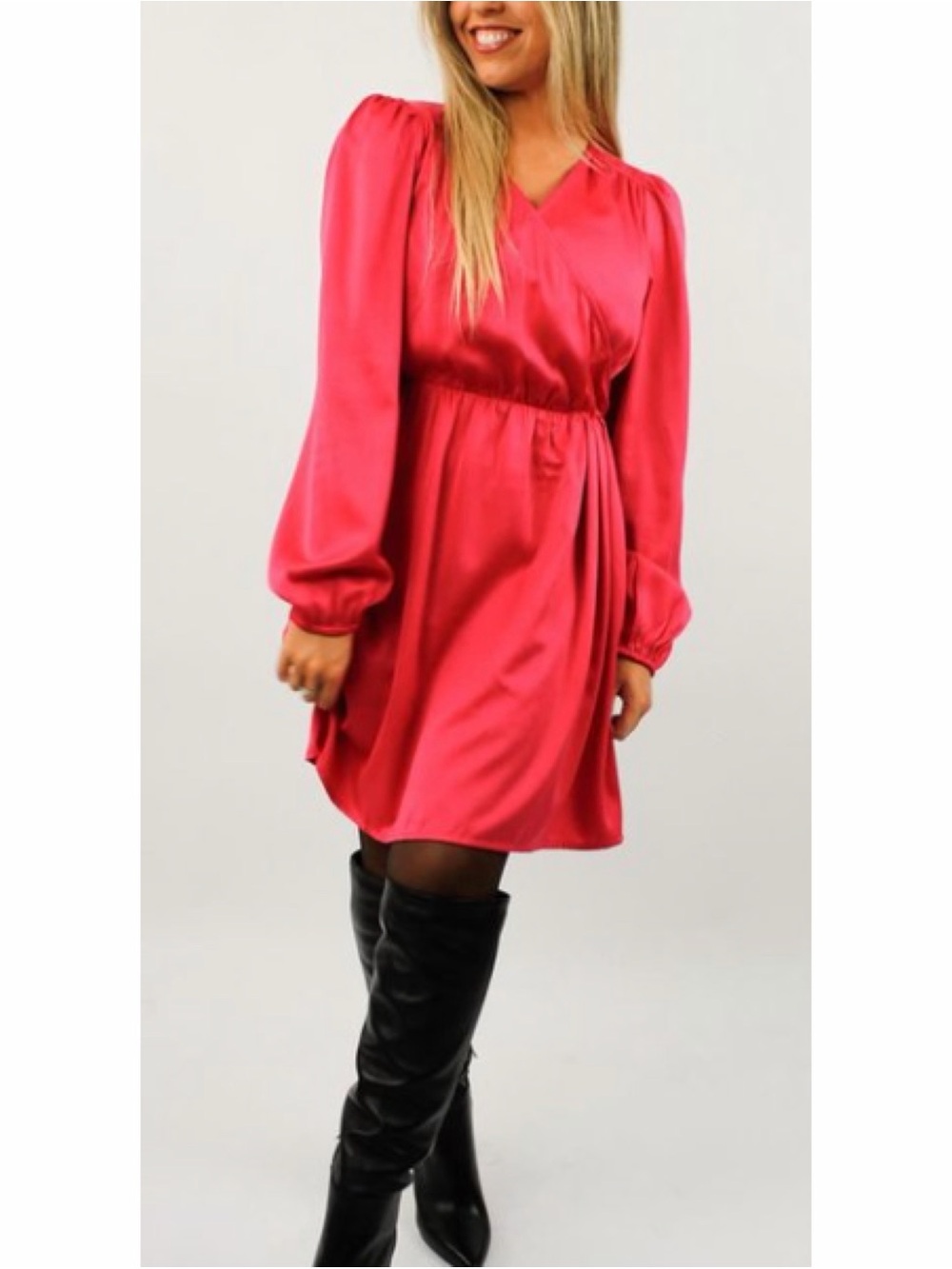 Vero Moda VMKLEO Long Sleeve Wrap Dress Red